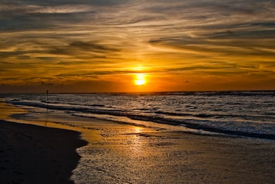 Beach in the sunset on langeoog island, germany.